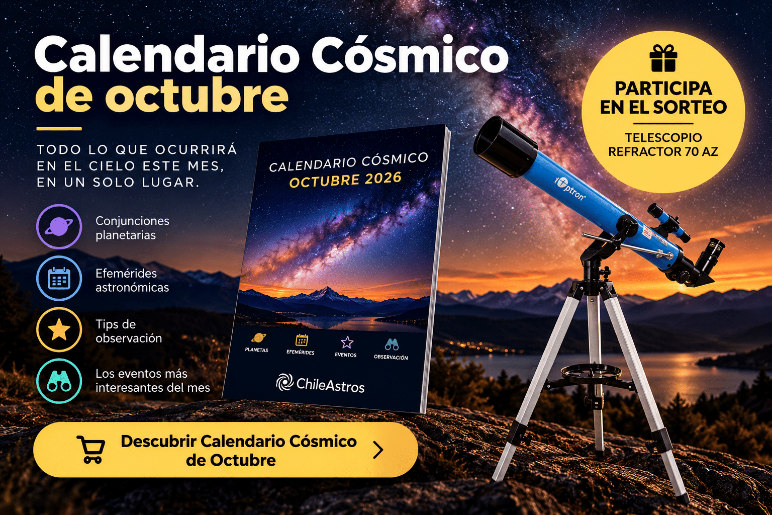 Calendario Cósmico Octubre 2026 de ChileAstros