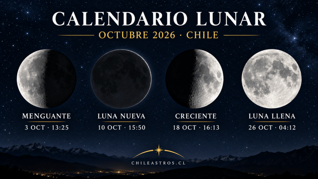 Calendario Lunar Octubre 2026 en Chile con las principales fases de la Luna